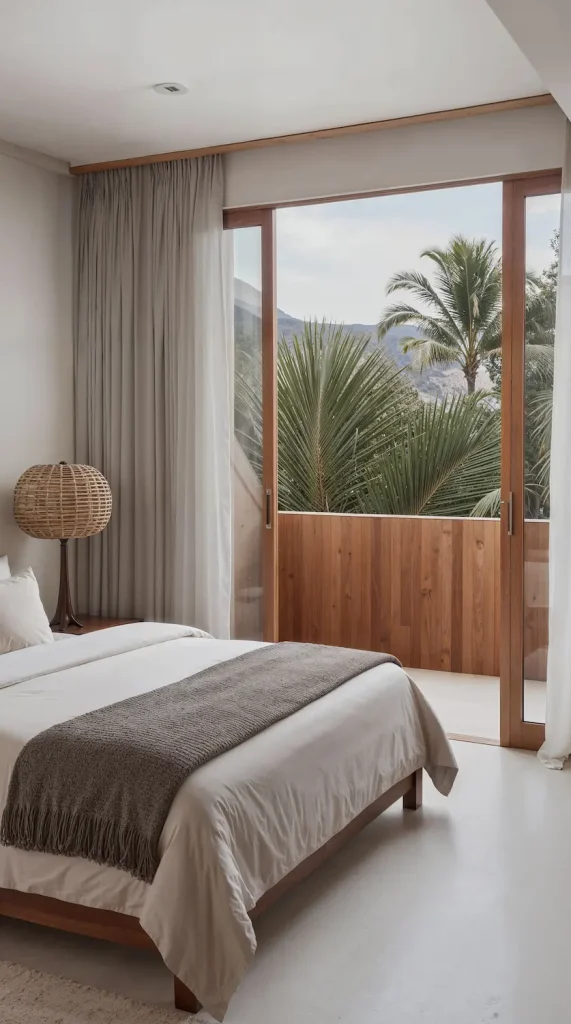 Minimalist hotel bedroom with a view